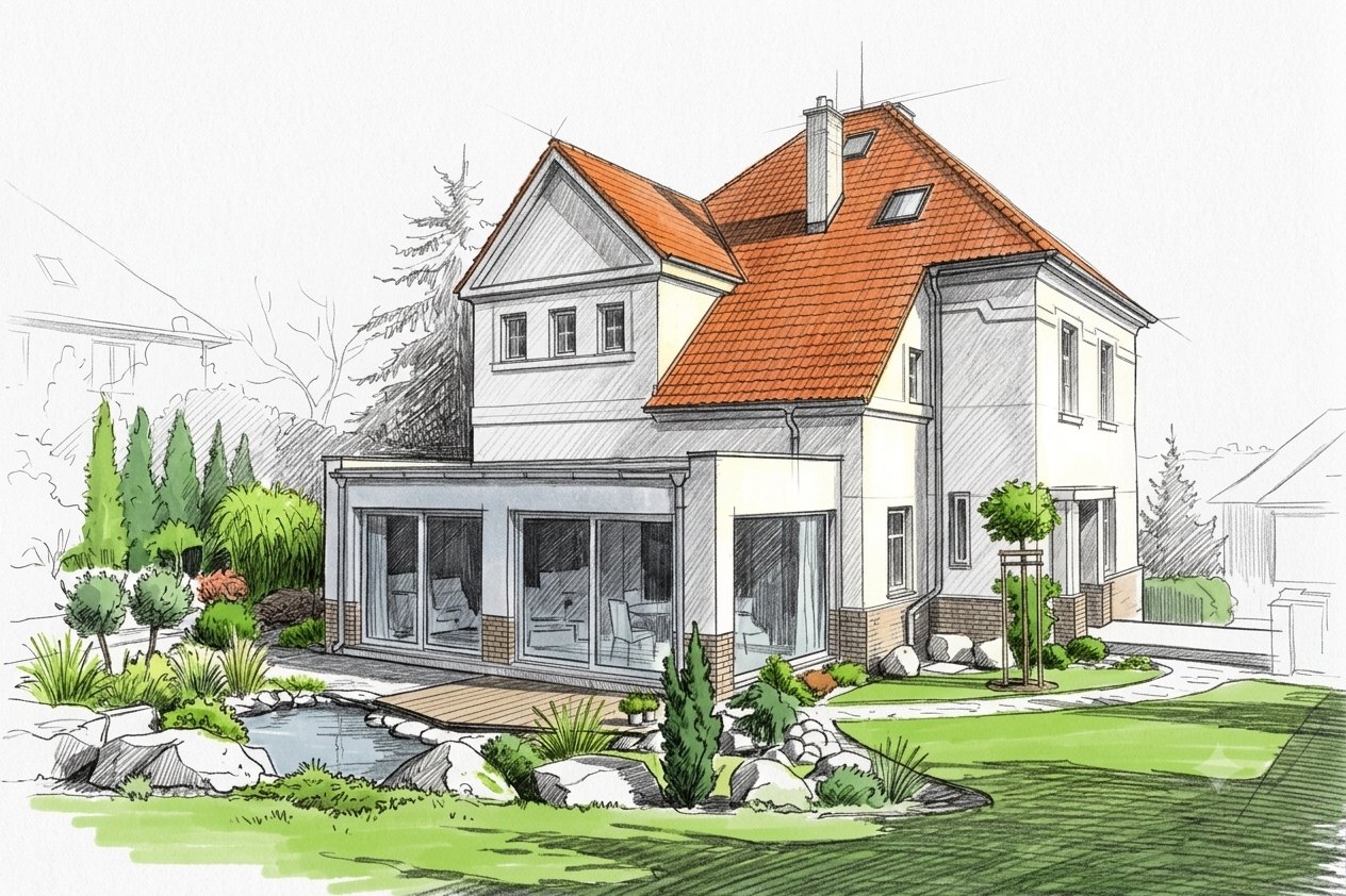 Vila Hřebenky · skica architekta