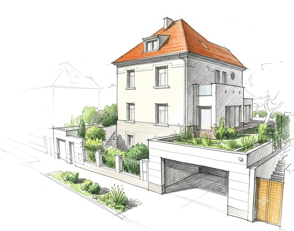 Vila Hřebenky · skica architekta